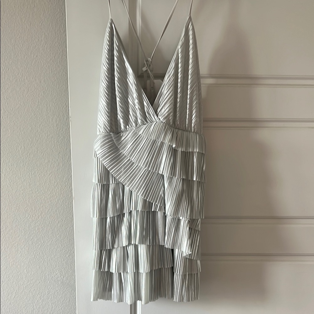 Oasis Silver Asymmetrical Ruffled Mini Dress